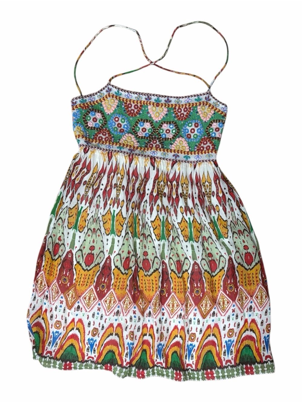 Colorful Boho Embroidered Spaghetti Strap Flowy Top